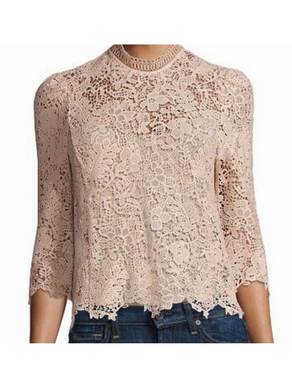REBECCA TAYLOR Arella Floral Lace Mock Pink Top Sz 26